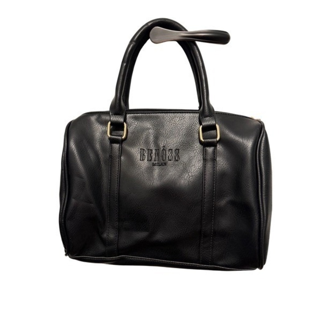 BENOSS MILAN Black Faux Leather Satchel Handbag‎ Gold Tone Hardware